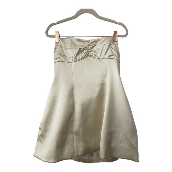 Helsa Mini Dress Heavy Satin Strapless Ruched Bust Bridal Wedding Hoco Party L - Picture 5 of 14